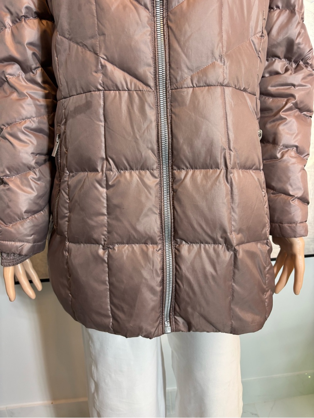 Long Quilted Puffer Coat in Light Taupe - Womens - Picture 3 of 15